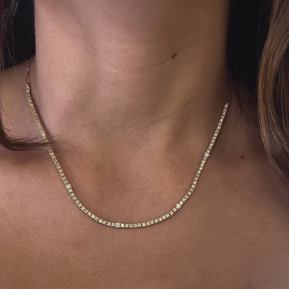 HalfWay Alternate Round Diamond Tennis Necklace & Half Paperclip Chain (2.50 ct.) 4-Prongs Setting in 14K Gold