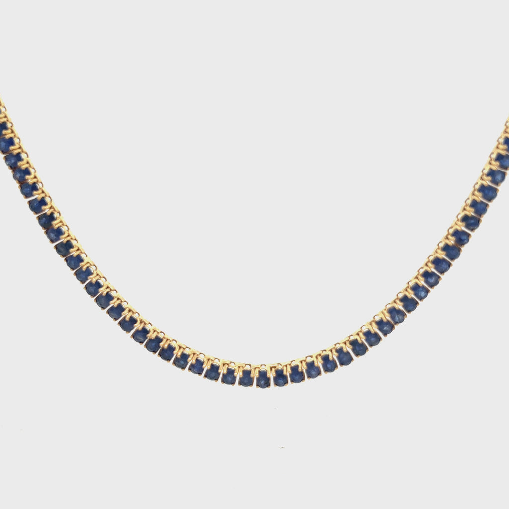 Oval Shape Sapphire Tennis Necklace (41.24 ct.) 4-Prongs Setting in 14K Gold