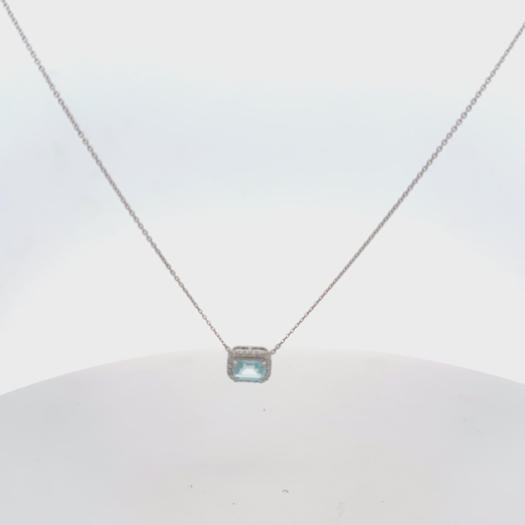 Emerald Cut Aquamarine & Diamond Halo Necklace (1.13 ct.) in 14K Gold