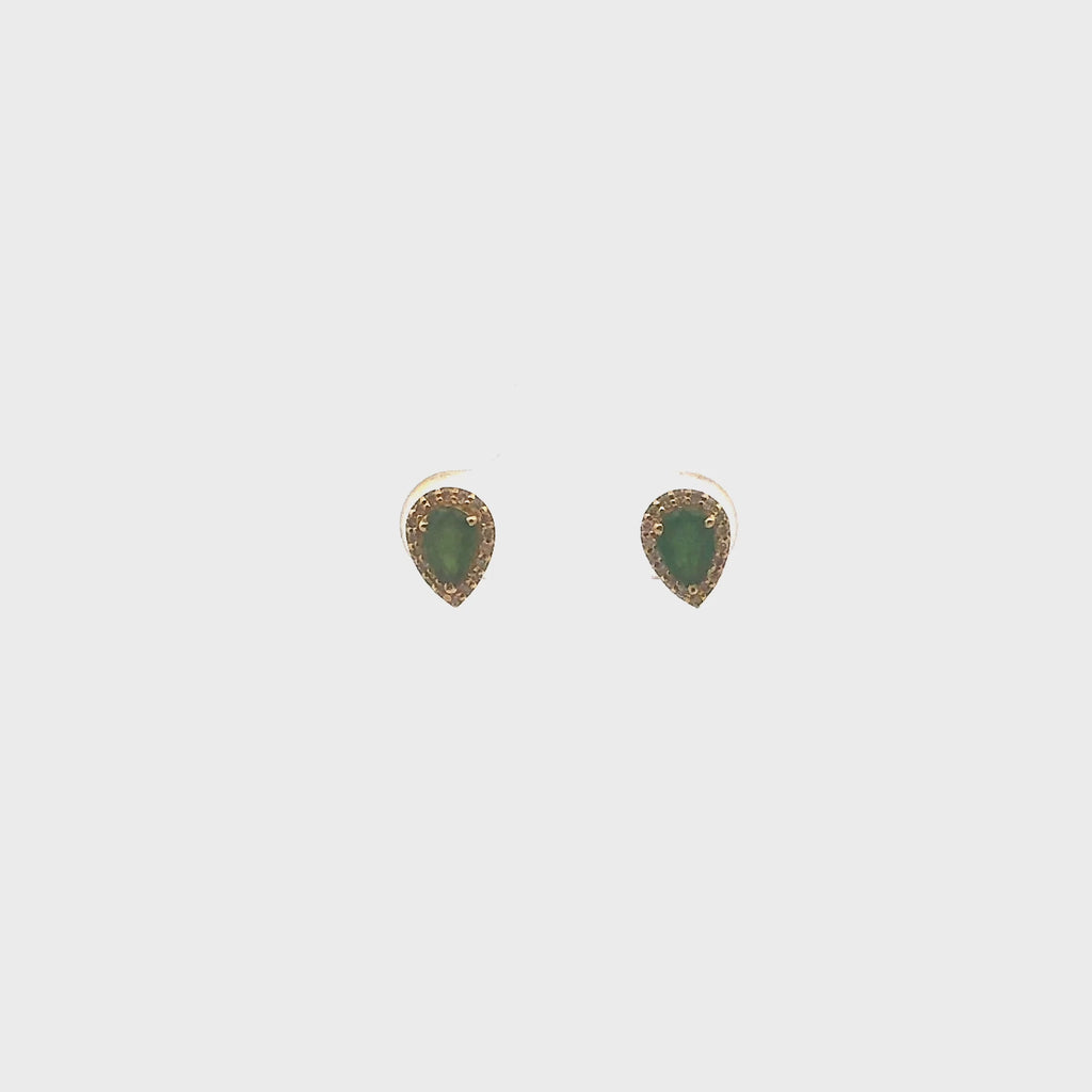 Emerald Pear Shape Halo Diamonds Studs Earrings (1.00 ct.) in 14K Gold
