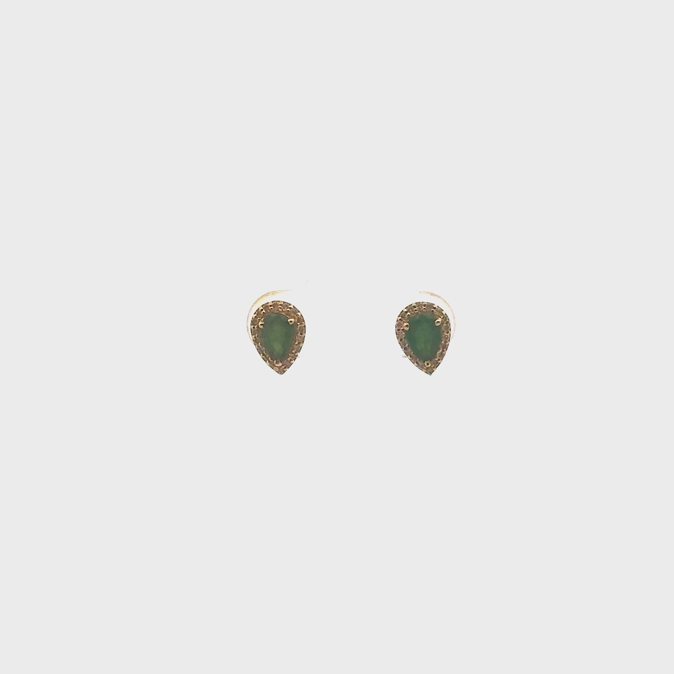 Emerald Pear Shape Halo Diamonds Studs Earrings (1.00 ct.) in 14K Gold