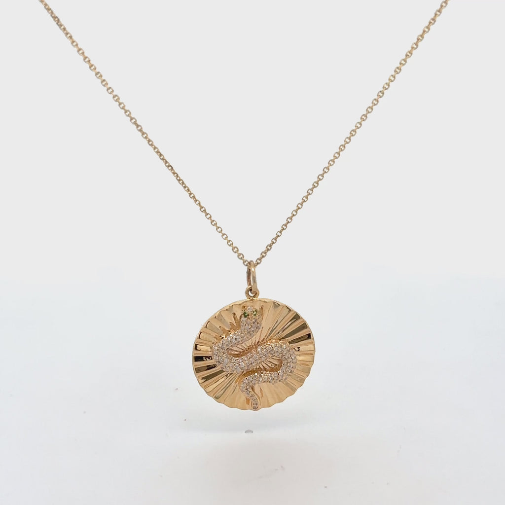 Diamond Medallion Snake Coin Pendant Necklace (0.40 ct.) in 14K Gold