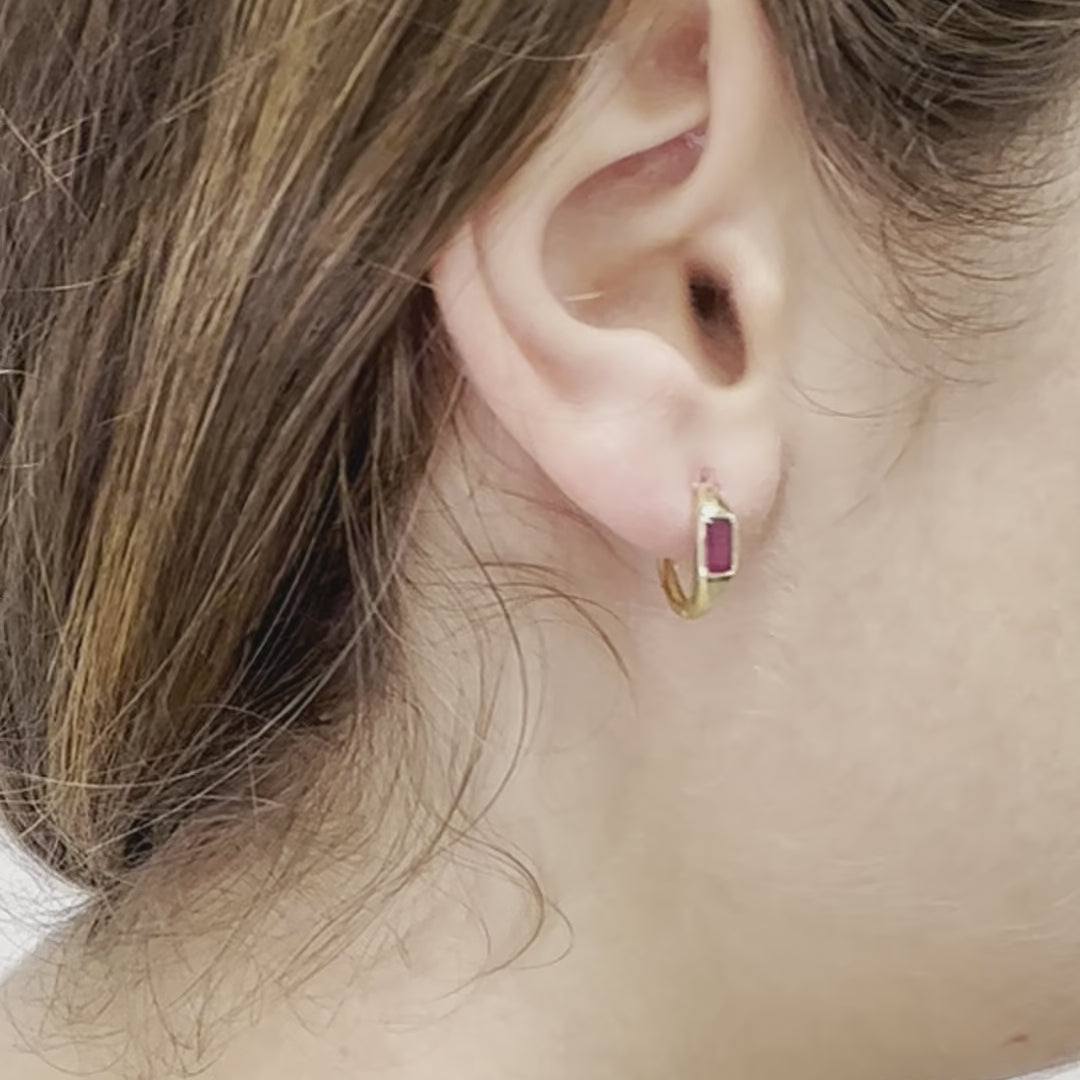 Emerald Cut Ruby Huggies Earrings (1.00 ct.) in 14K Gold