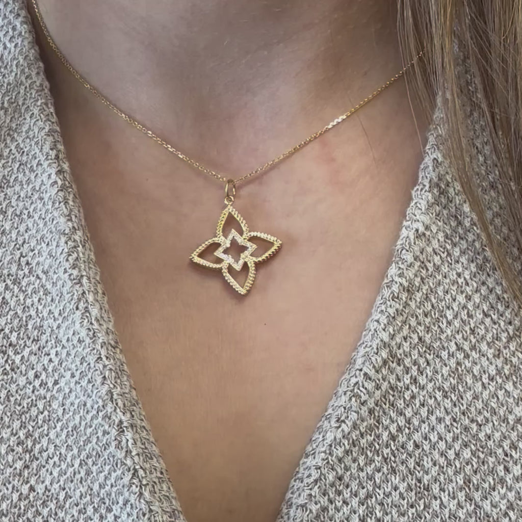 Diamond Floral/Flower Pendant Necklace (0.10 ct.) in 14K Gold