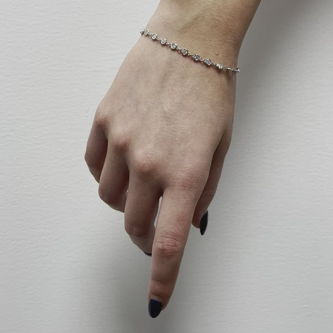 Diamond Station Bracelet With Half Paper Clip Chain (0.55 ct.) Bezel Set in 14K Gold