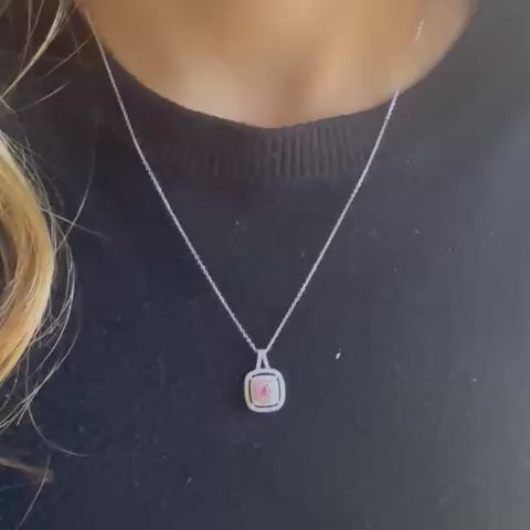 Pink Diamond Triple Halo Square Necklace (0.40 ct.) in 14K Gold