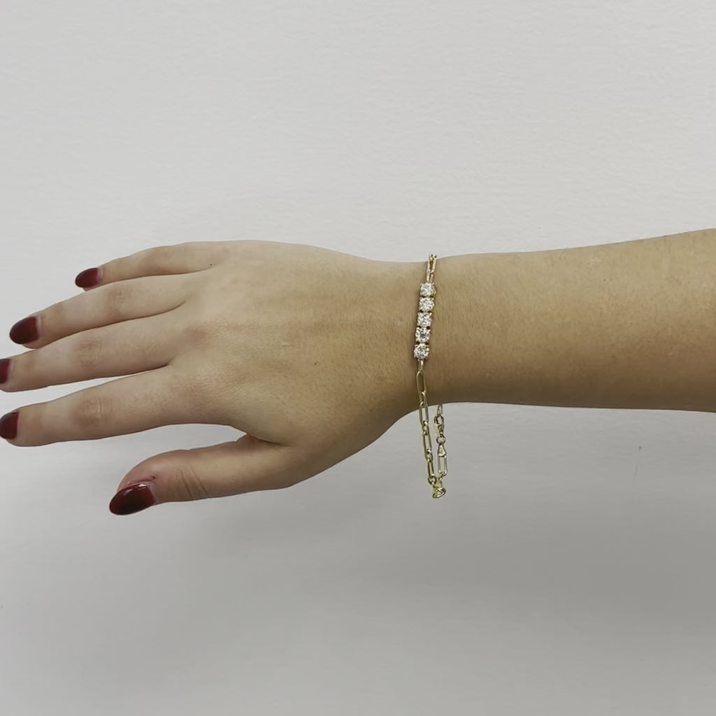 One Of A Kind Diamond Bracelet With Paper Clip Chain (2.00 ct.) 4 Prongs Setting in 14K Two Tone Gold