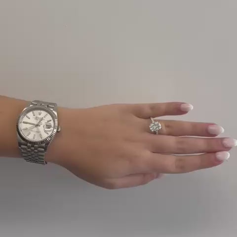 Lab Grown Diamond (3.50 ct.) Cushion Cut Hidden Halo Pave' Band Engagement Ring in 14K Gold