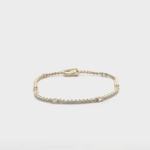 Round & Baguette Diamond Tennis Bracelet (1.25 ct.) in 14K Gold