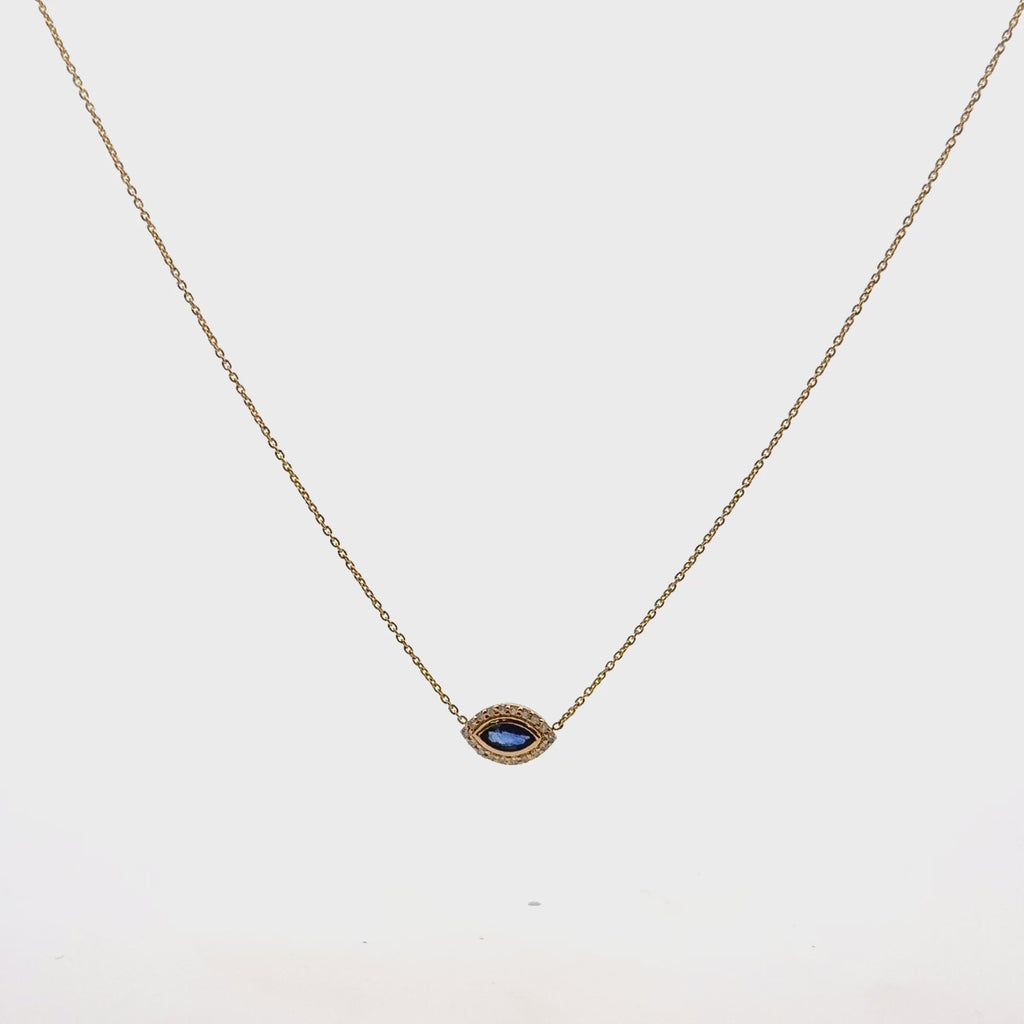 Sapphire & Diamond Mini Evil Eye Pendant Necklace (0.33 tcw.) in 14K Gold