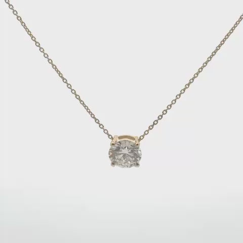 Lab Grown Diamond (2.00 Carats) Round Cut 4-Prongs setting necklace in 14K Gold