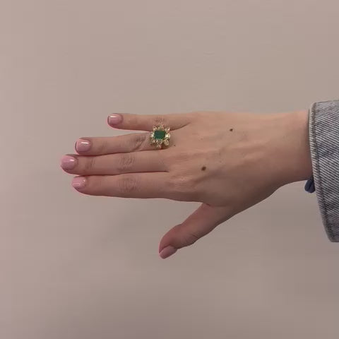 Emerald Cut Emerald & Multi Shape Diamond Cocktail Ring (3.60 ct.) in 14K Gold