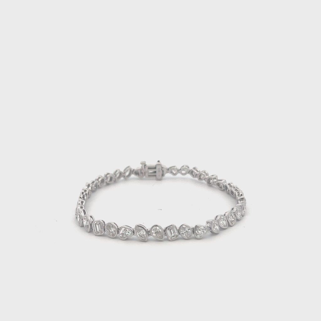 Fancy Multi Shape Diamond Bracelet (7.40 ct.) Bezel Set in 18K Gold