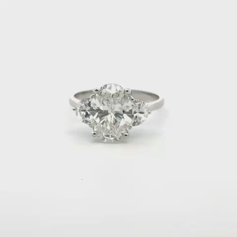 Lab Grown Diamond (3.50 ct.) Oval Cut 3-Stones Setting Engagement Ring in 14K Gold