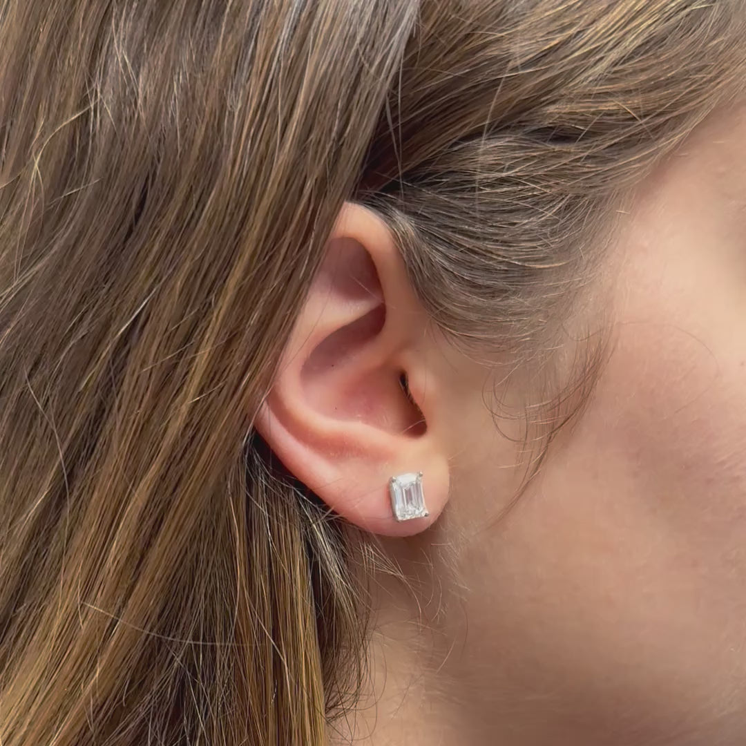 Lab Grown Diamond Emerald Cut Rectangular Studs Earrings (3.00 ct.) in 14K Gold