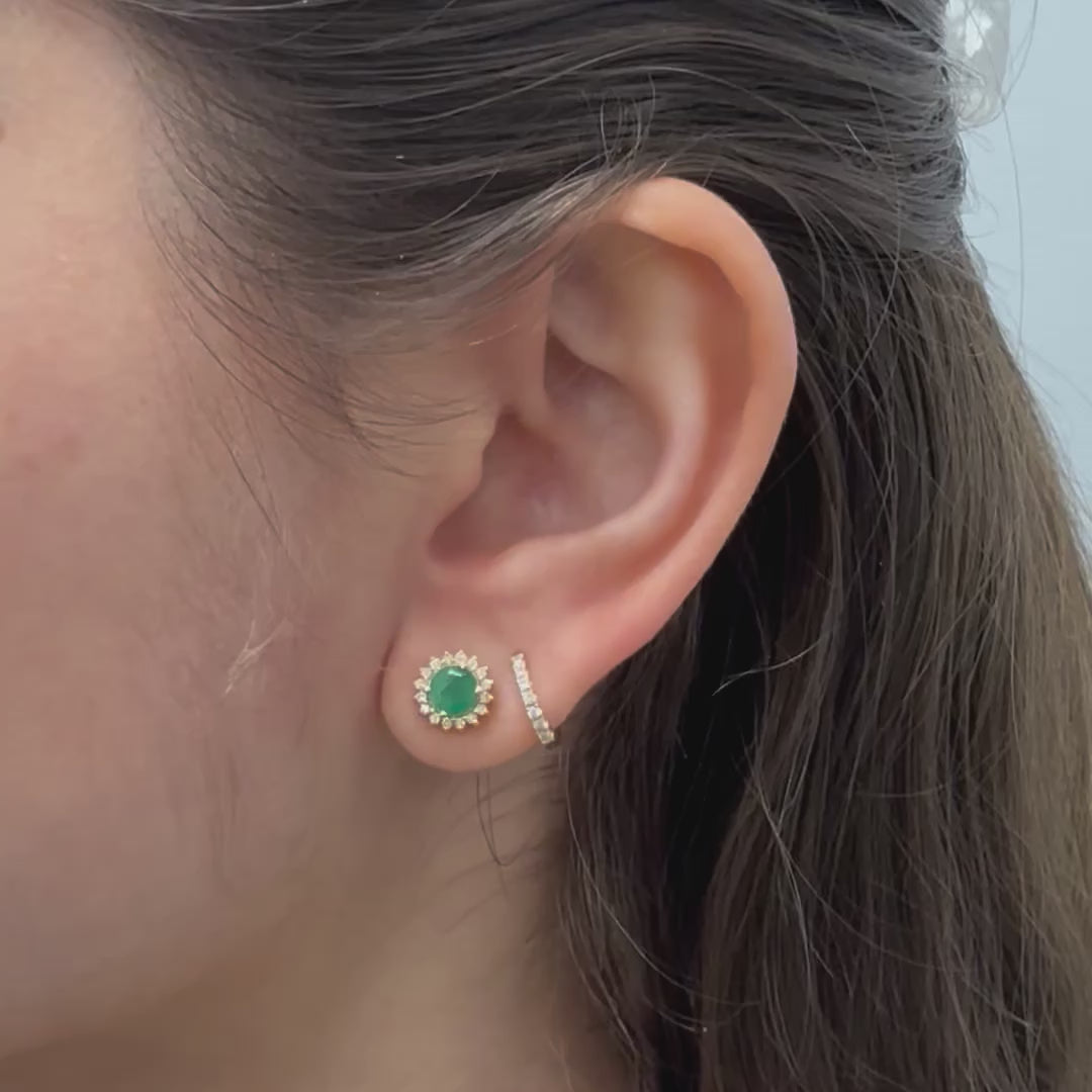 Emerald Round Shape Halo Diamonds Studs Earrings (1.15 ct.) in 14K Gold