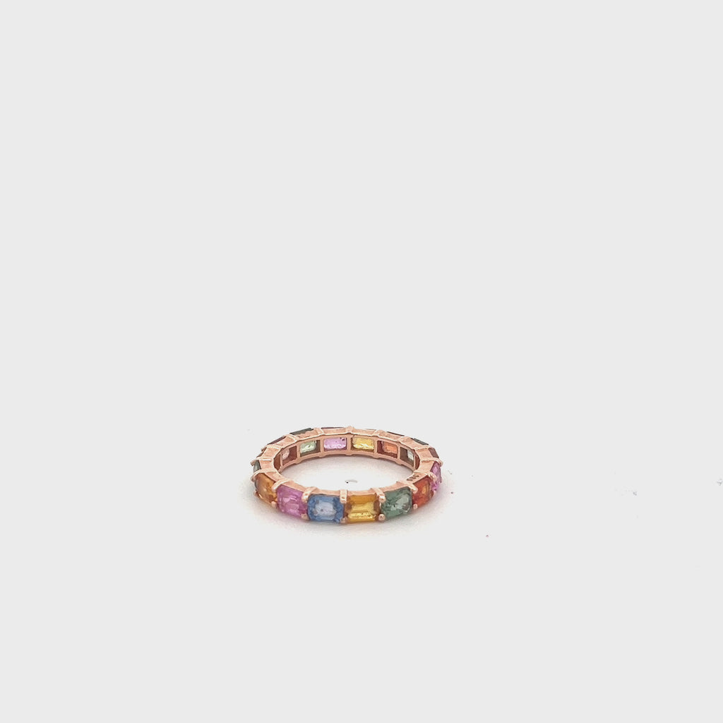 Emerald Cut Multicolored Sapphire Eternity Band (3.80 ct.) in 14K Gold