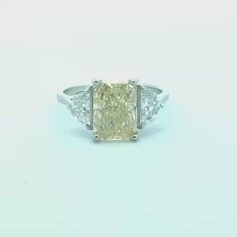 Lab Grown Diamond (3.00 ct.) Fancy Yellow Cushion Cut 3-Stones Setting Engagement Ring in 14K Gold