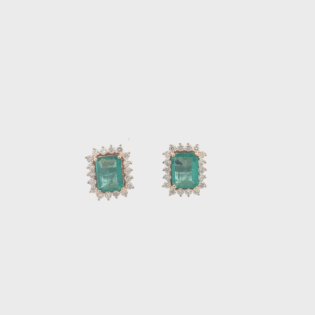 Emerald Cut Emerald With Diamond Halo Earrings (4.50 ct.) in 14K Gold