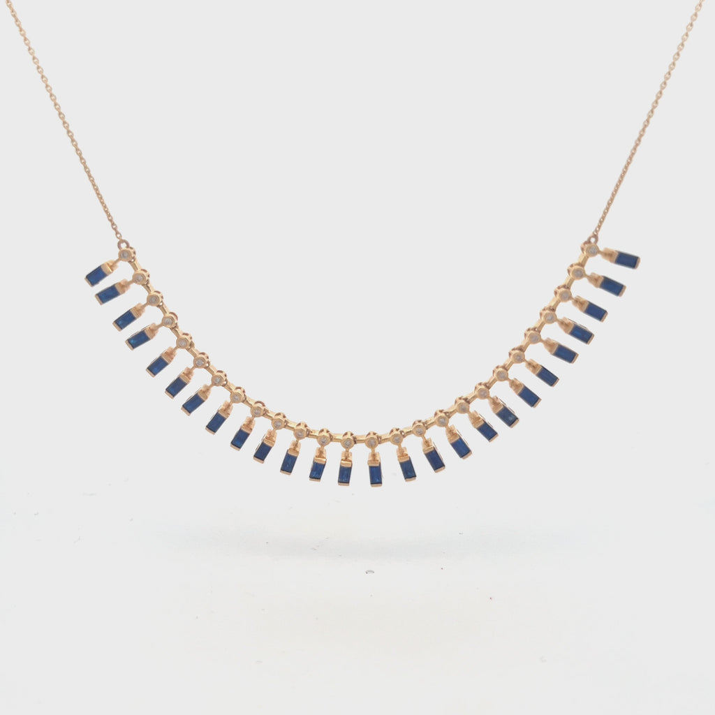 Diamond & Dangling Emerald Cut Sapphire Choker Necklace (4.10 ct.) in 14K Gold