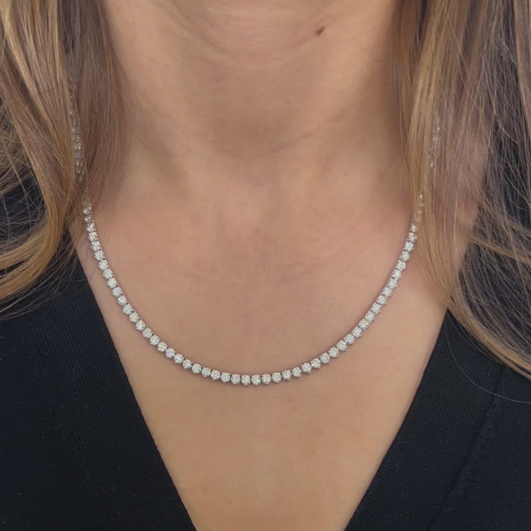 Diamond Tennis Necklace (13.00 ct.) 3 mm 3-Prongs Setting in 14K Gold