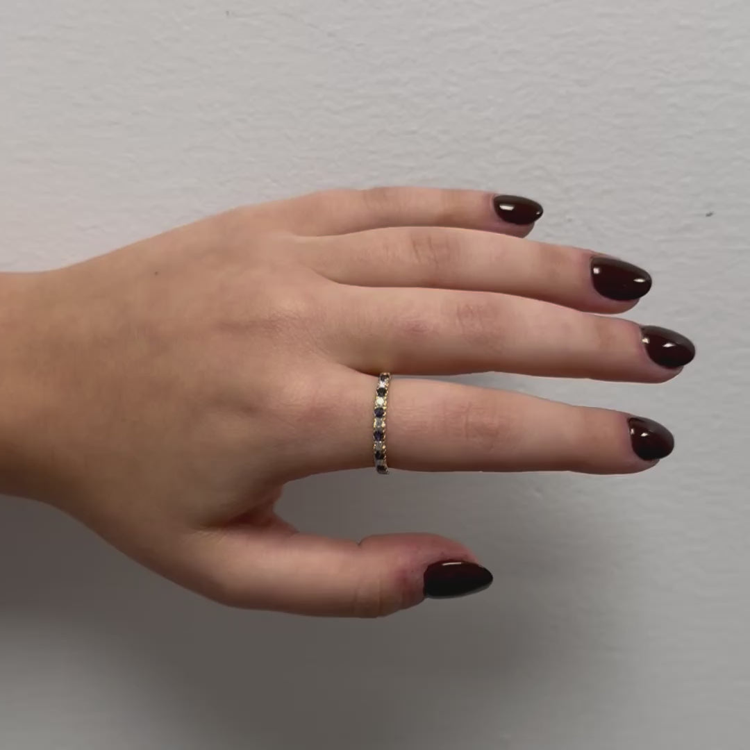 Alternate Diamond and Sapphire Halfway Band Ring in 14K Gold, 2.20 mm wide