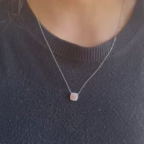 Pink Diamond Double Halo Square Necklace (0.25 ct.) in 14K Gold