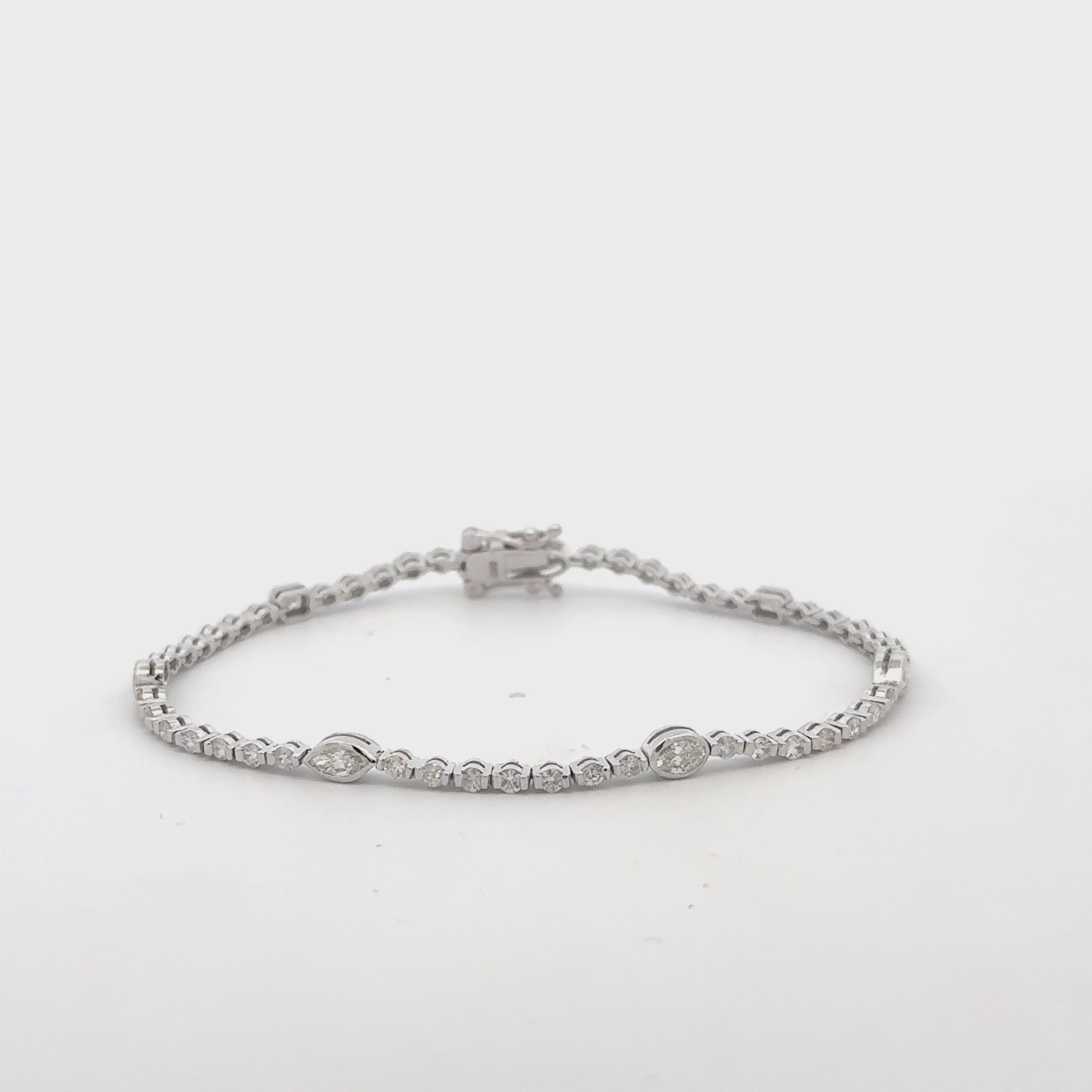 Round & Marquise Shape Diamond Tennis Bracelet (2.20 ct.) bezel Setting in 14K Gold