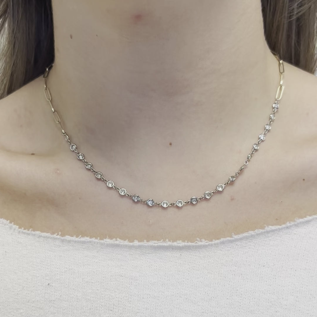 Diamond Station Necklace With Paper Clip Chain (1.42 ct.) in 14K Gold