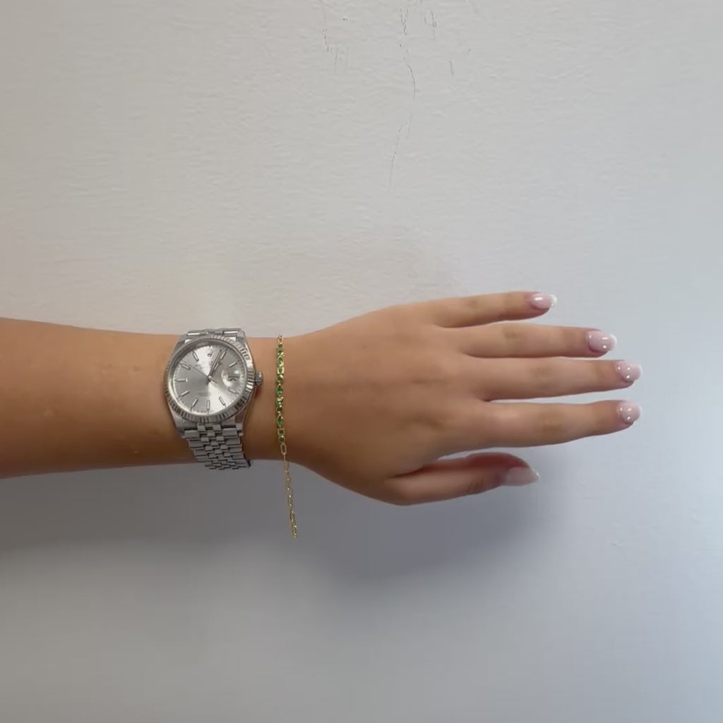 Multi Shape Emerald Bezel Setting and Paper Clip Chain Bracelet (0.70 ct.) in 14K Gold