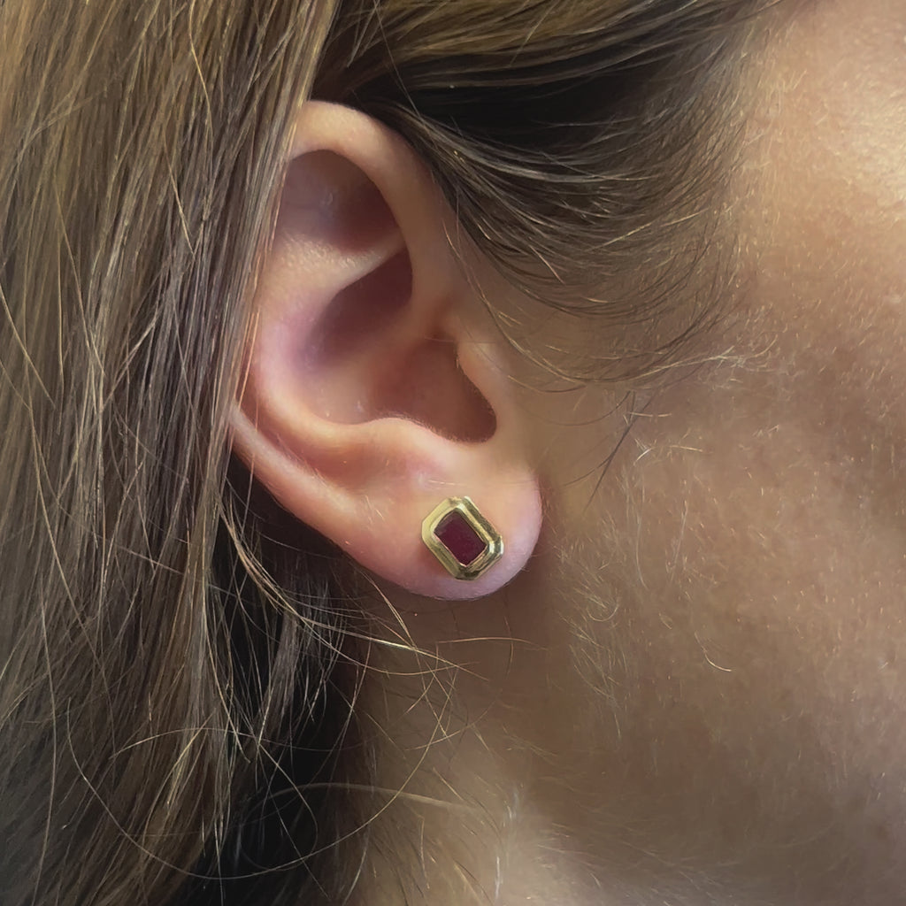 Emerald Cut Ruby Studs Bezel Setting Earrings (1.75 ct.) in 14K Gold