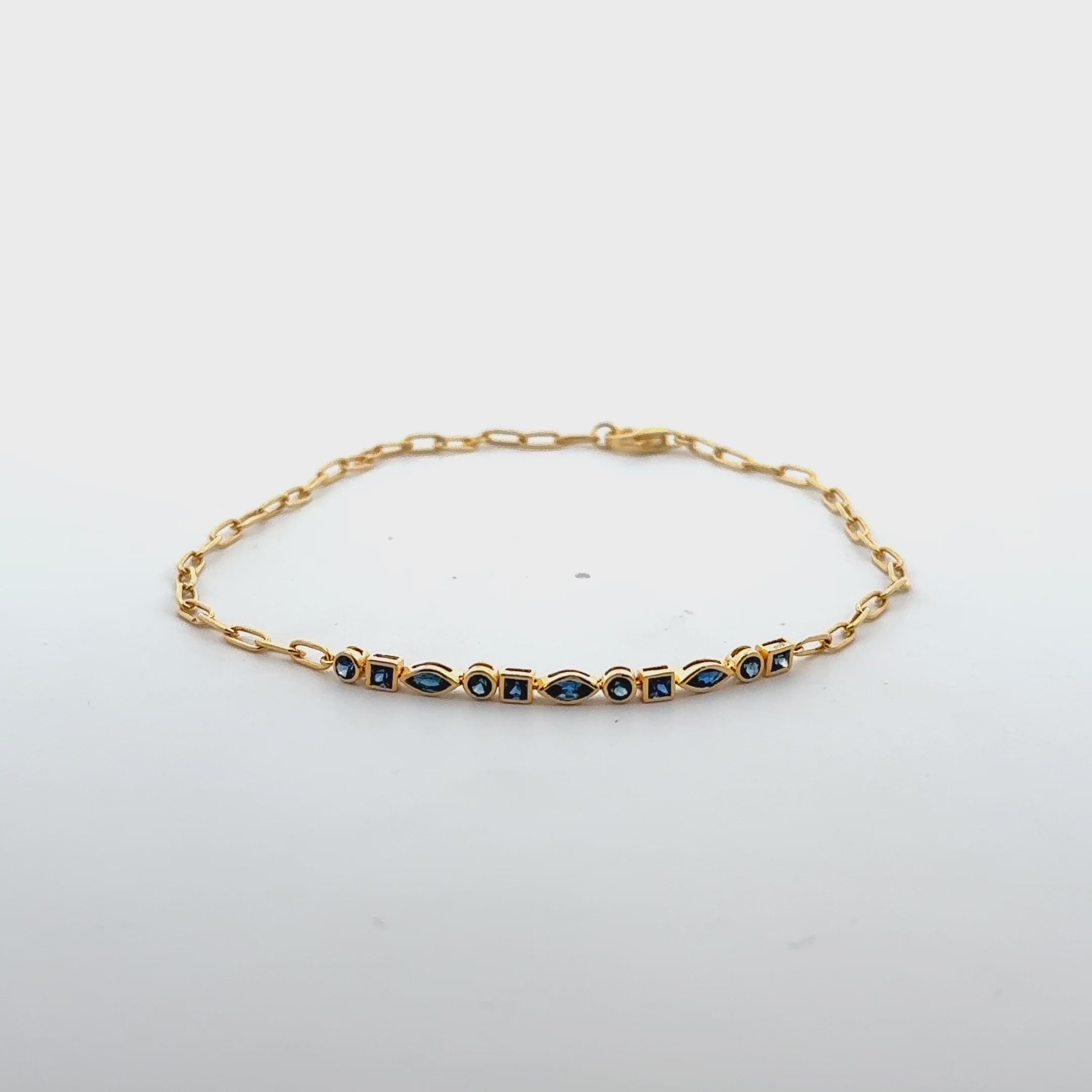 Multi Shape Sapphire Bezel Setting and Paper Clip Chain Bracelet (0.90 ct.) in 14K Gold