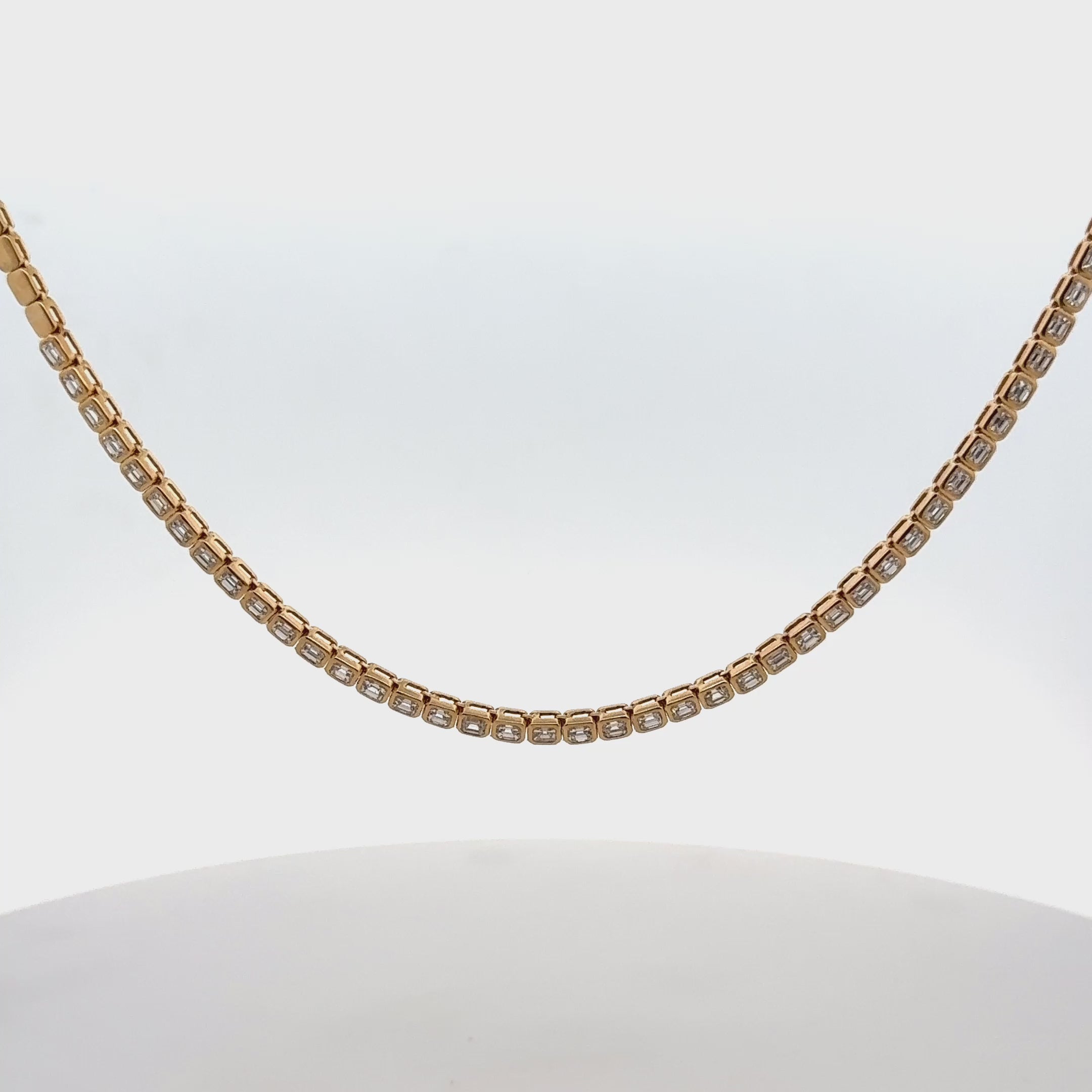 East-West Emerald Cut Diamond Tennis Necklace (4.00 ct.) Halfway Bezel Set in 14K Gold