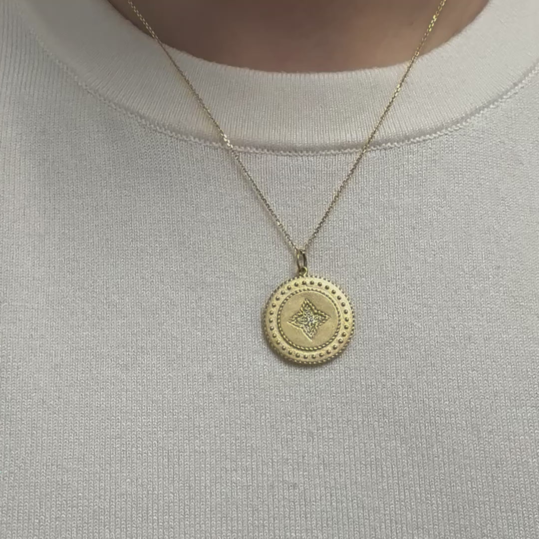 Diamond Medallion Flower Coin Pendant Necklace (0.15 ct.) in 14K Gold