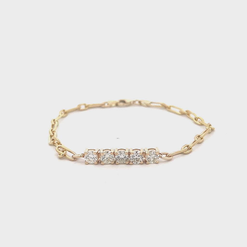 One Of A Kind Diamond Bracelet With Paper Clip Chain (2.00 ct.) 4 Prongs Setting in 14K Two Tone Gold