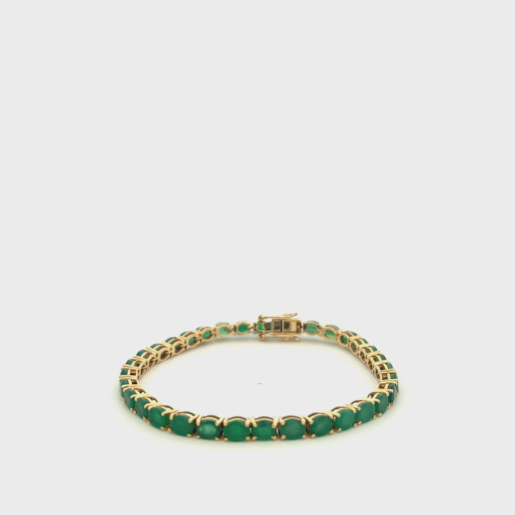 Oval Shape Emerald Tennis Bracelet (11.00 ct.) 4-Prongs Setting in 14K Gold