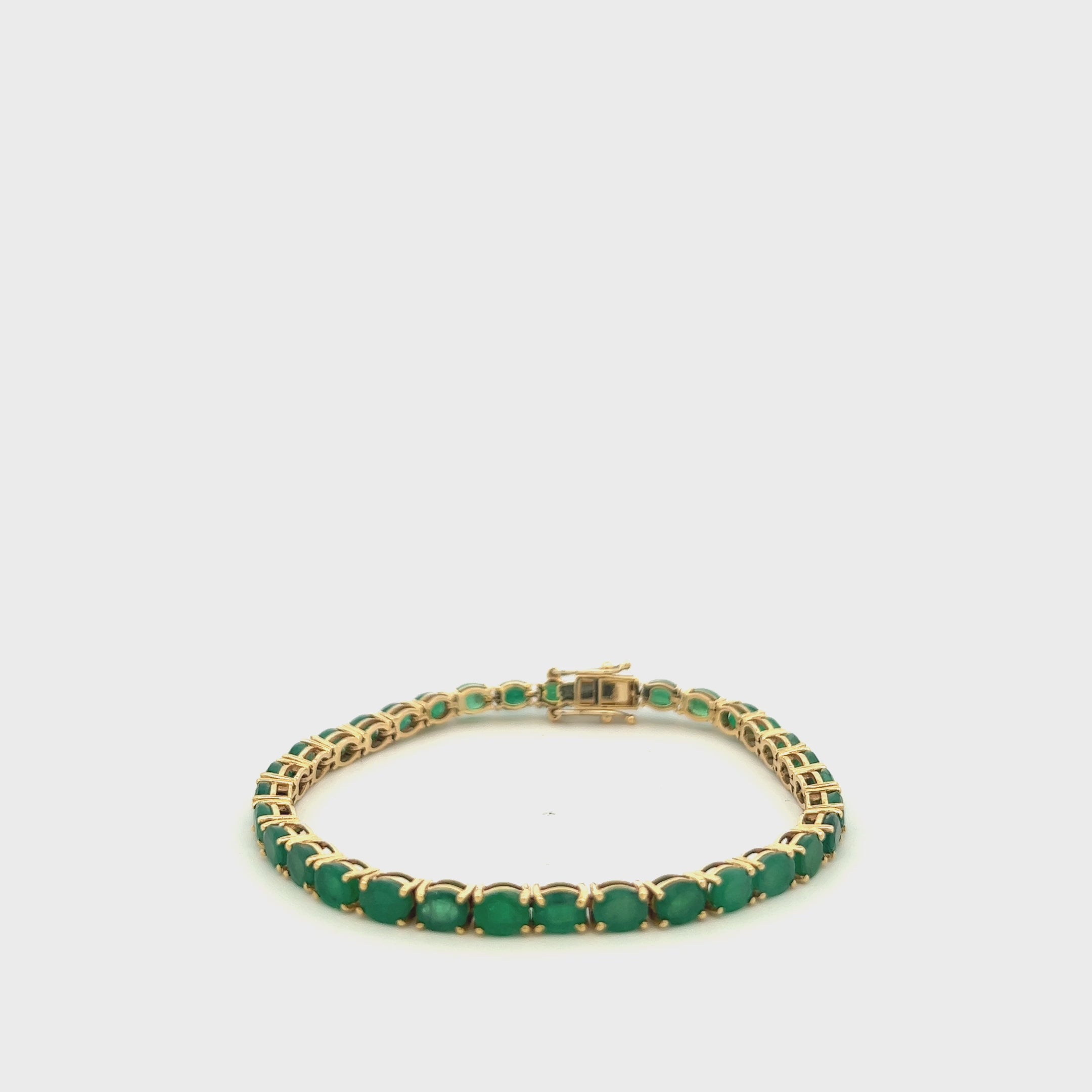 Oval Shape Emerald Tennis Bracelet (11.00 ct.) 4-Prongs Setting in 14K Gold