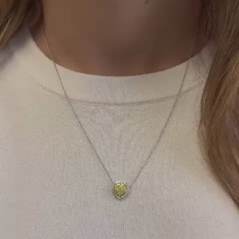 Yellow Diamond Double Halo Heart Shape Necklace (0.60 ct.) in 14K Gold