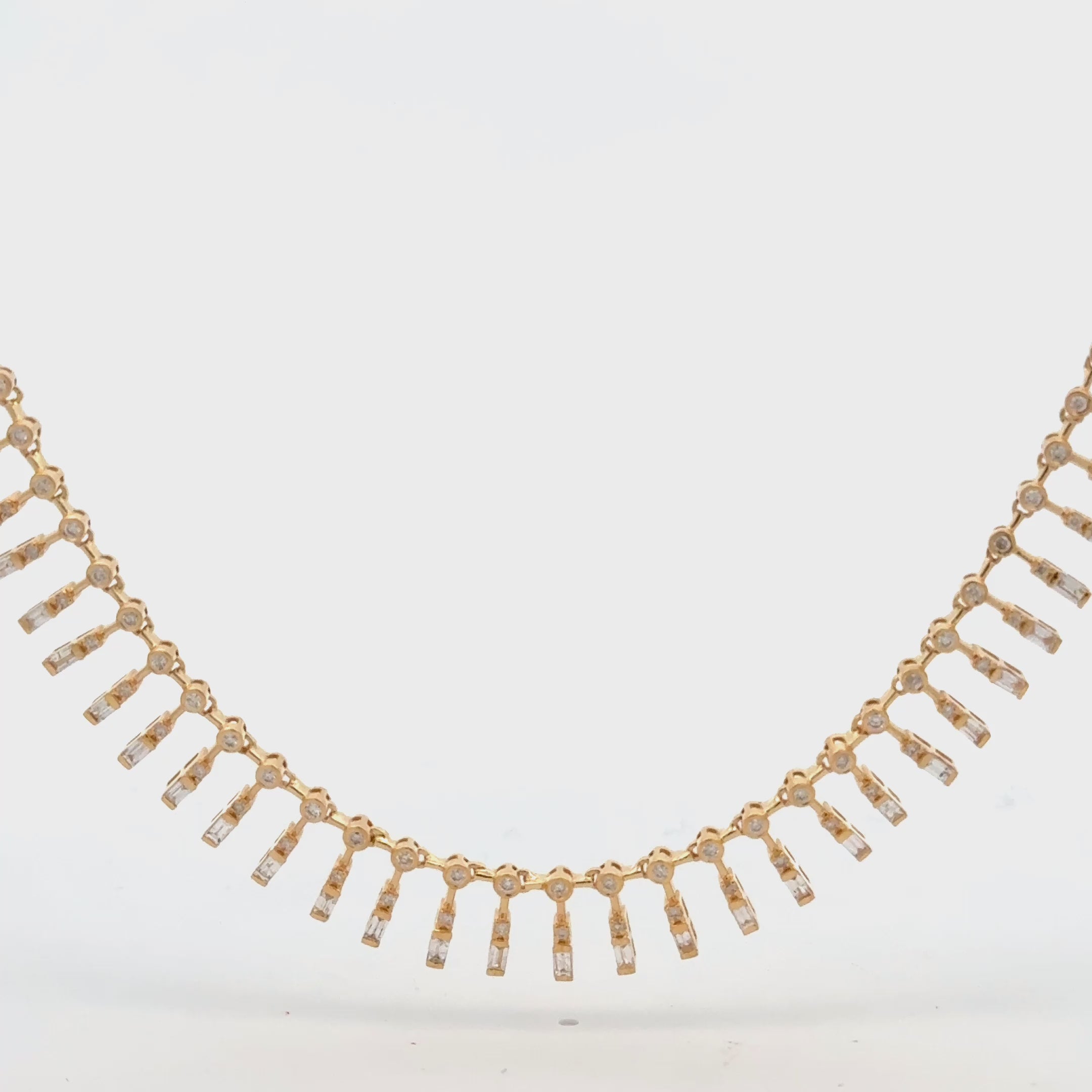 Round Diamond & Dangling Baguette Choker Necklace (2.40 ct.) in 14K Gold
