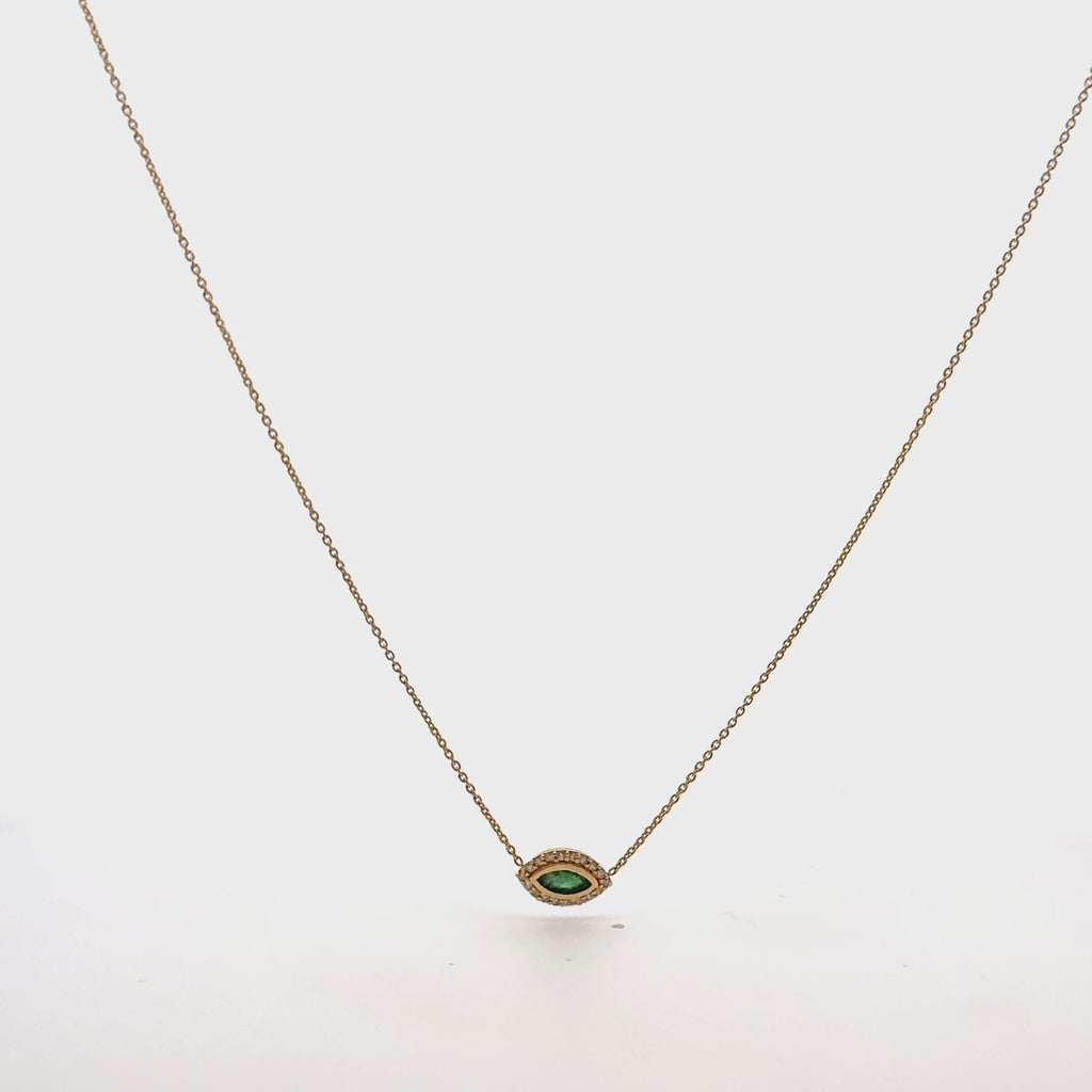 Emerald & Diamond Mini Evil Eye Pendant Necklace (0.33 tcw.) in 14K Gold