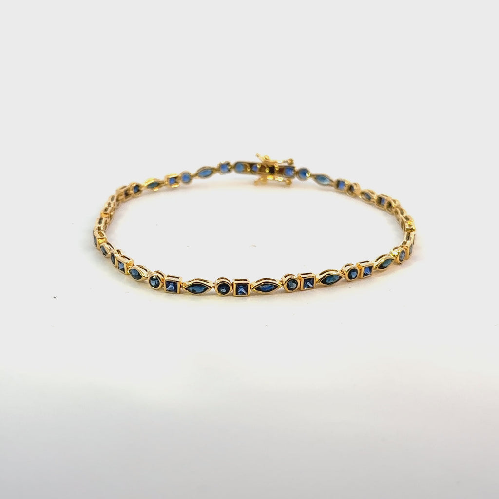 Multi Shape Sapphire Bezel Setting Tennis Bracelet (3.50 ct.) in 14K Gold