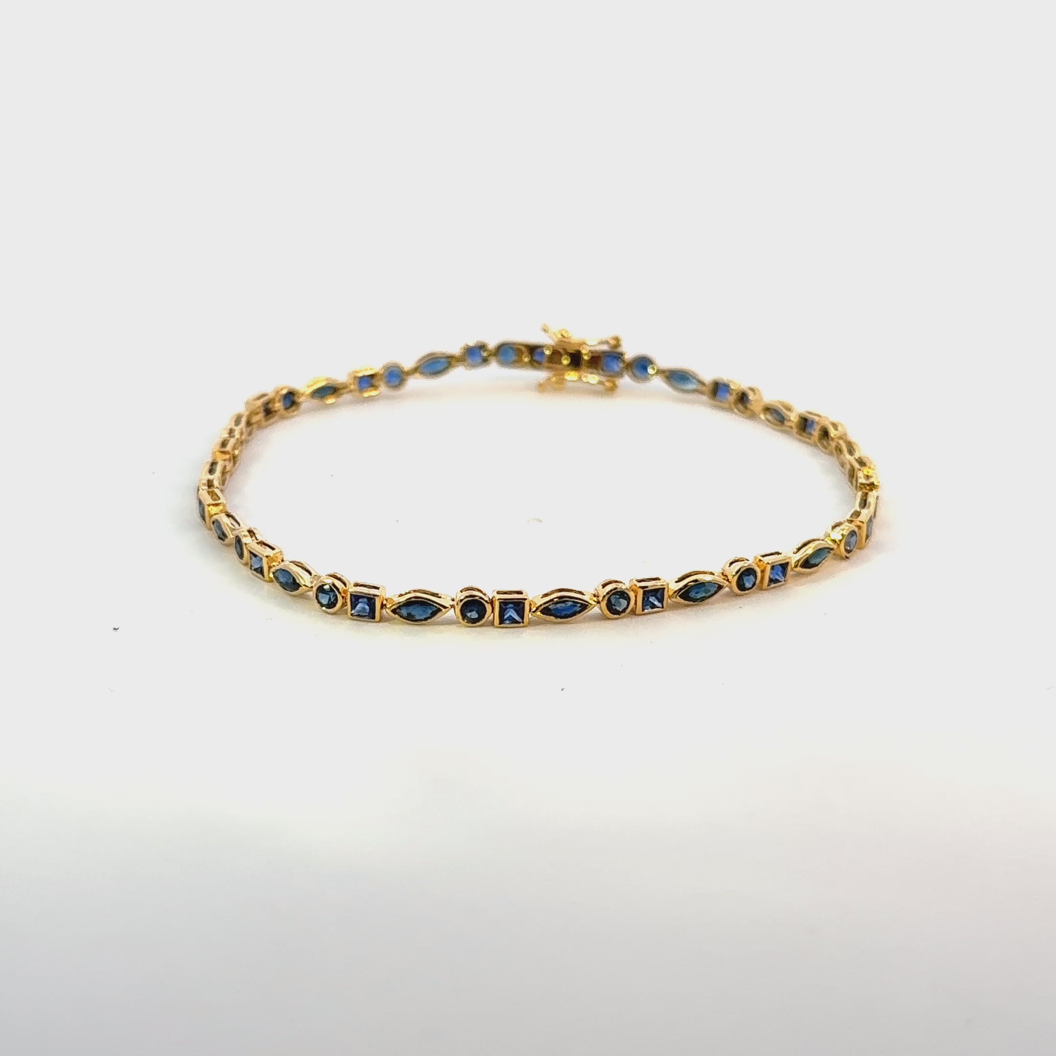 Multi Shape Sapphire Bezel Setting Tennis Bracelet (3.50 ct.) in 14K Gold