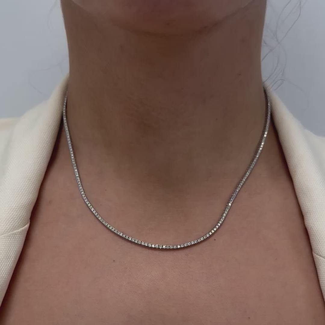 Diamond Tennis Necklace (2.50 ct.) 1.3 mm 4-Prongs Setting in 14K Gold, Made in Italy