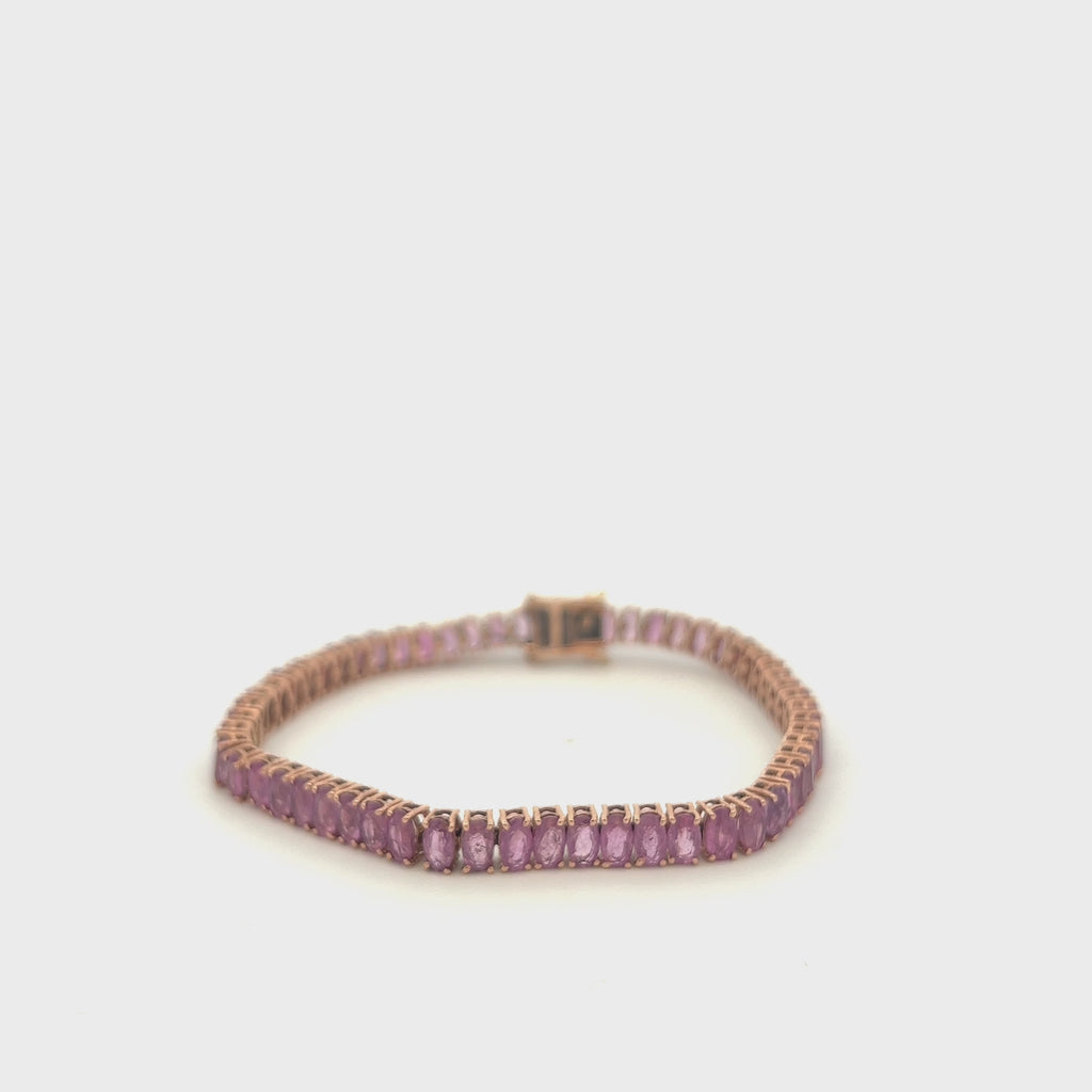 Oval Shape Pink Sapphire Tennis Bracelet (23.00 ct.) 4-Prongs Setting in 14K Gold