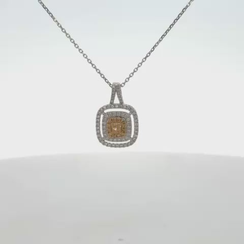 Yellow Diamond Triple Halo Square Necklace (0.40 ct.) in 14K Gold