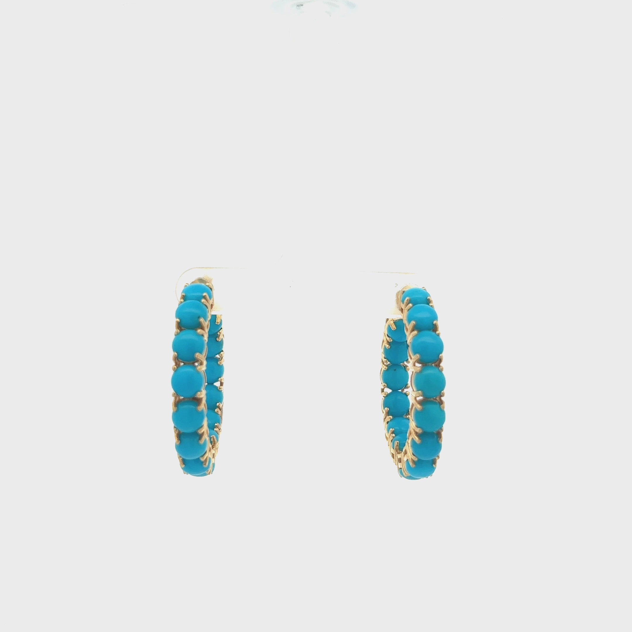 Turquoise Inside-Out 1.25'' Hoop Earrings (13.50 ct.)  in 14K Gold