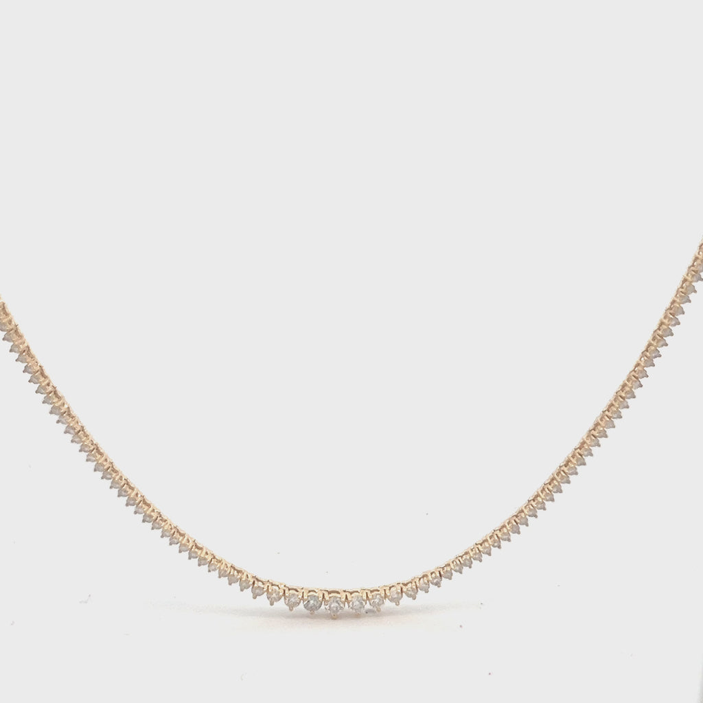 Ready to Ship Riviera Diamond Tennis Necklace (3.50 ct.) 1.90 mm to 2.90 mm 3-Prongs Setting in 14K Gold