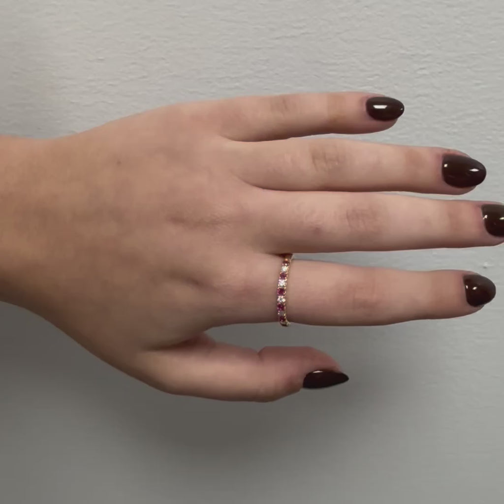 Alternate Diamond and Ruby Halfway Band Ring in 14K Gold, 2.20 mm wide