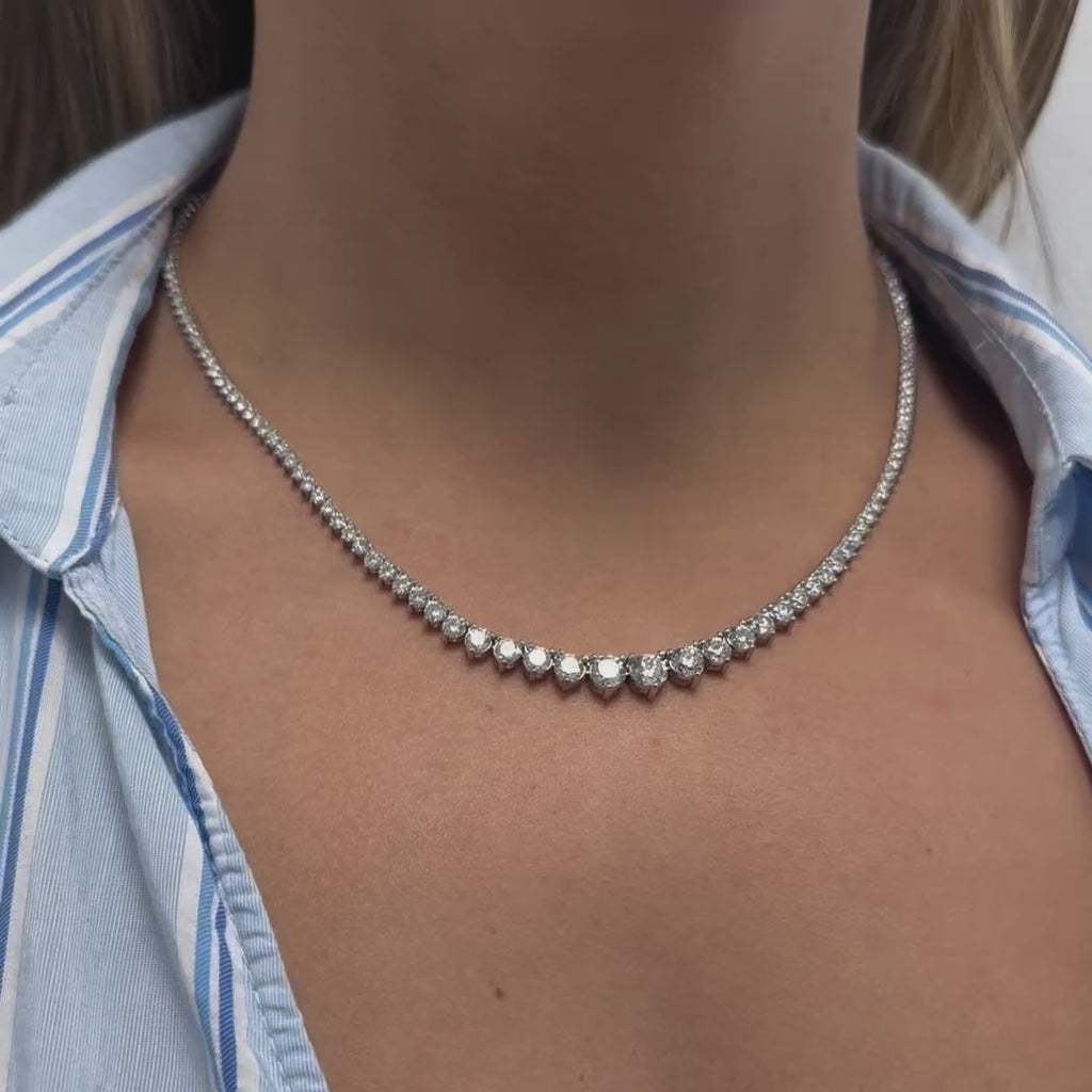 Lab Grown Riviera Diamond Tennis Necklace (10.00 ct.) 2.25mm to 5.90mm 3-Prongs Setting in 14K Gold