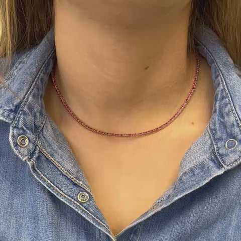 Pink Sapphire Tennis Necklace (5.50 ct.) 4-Prongs Setting in 14K Gold